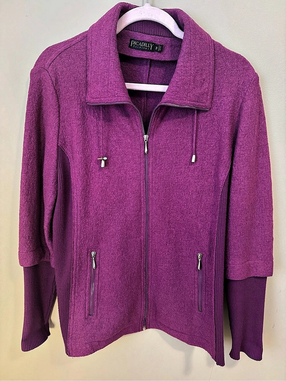 PICADILLY FASHIONS Women's Wool Blend Zip Jacket Purple Magenta M Medium